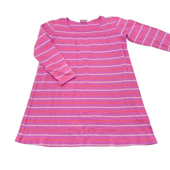 Hanna Andersson Girls Striped Long Sleeve Dress Size 140 Pink & White Cotton - Picture 1 of 5